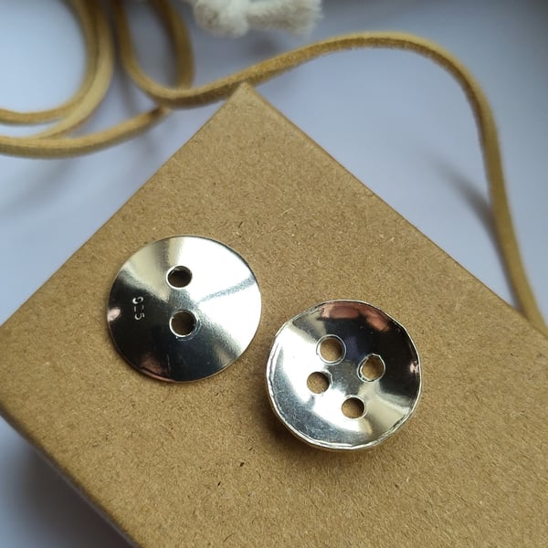 Handmade Sterling Silver Concave Buttons – 925 Artisan Fastenings - Set of 2