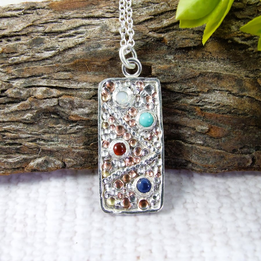 Silver Necklace with Opal, Turquoise, Carnelian and Lapis Lazuli