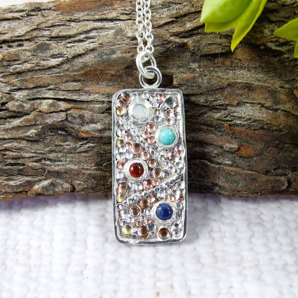 Silver Necklace with Opal, Turquoise, Carnelian and Lapis Lazuli
