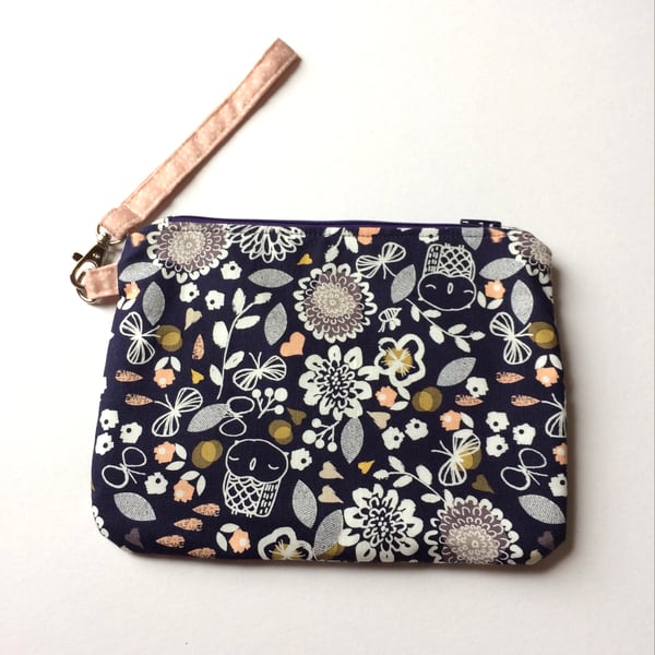 Owl fabric zip pouch