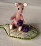 Bramble, a tiny jointed mouse on a silk leaf with beaded blackberries. - Image 1