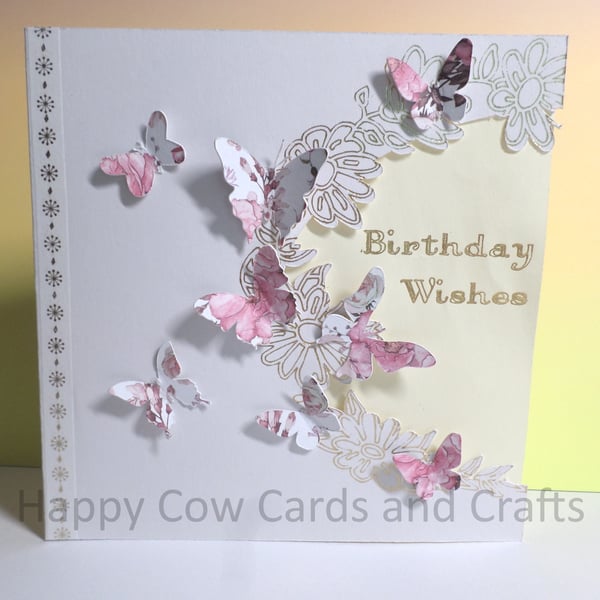 Beautiful, delicate designed Birthday wishes butterfly card