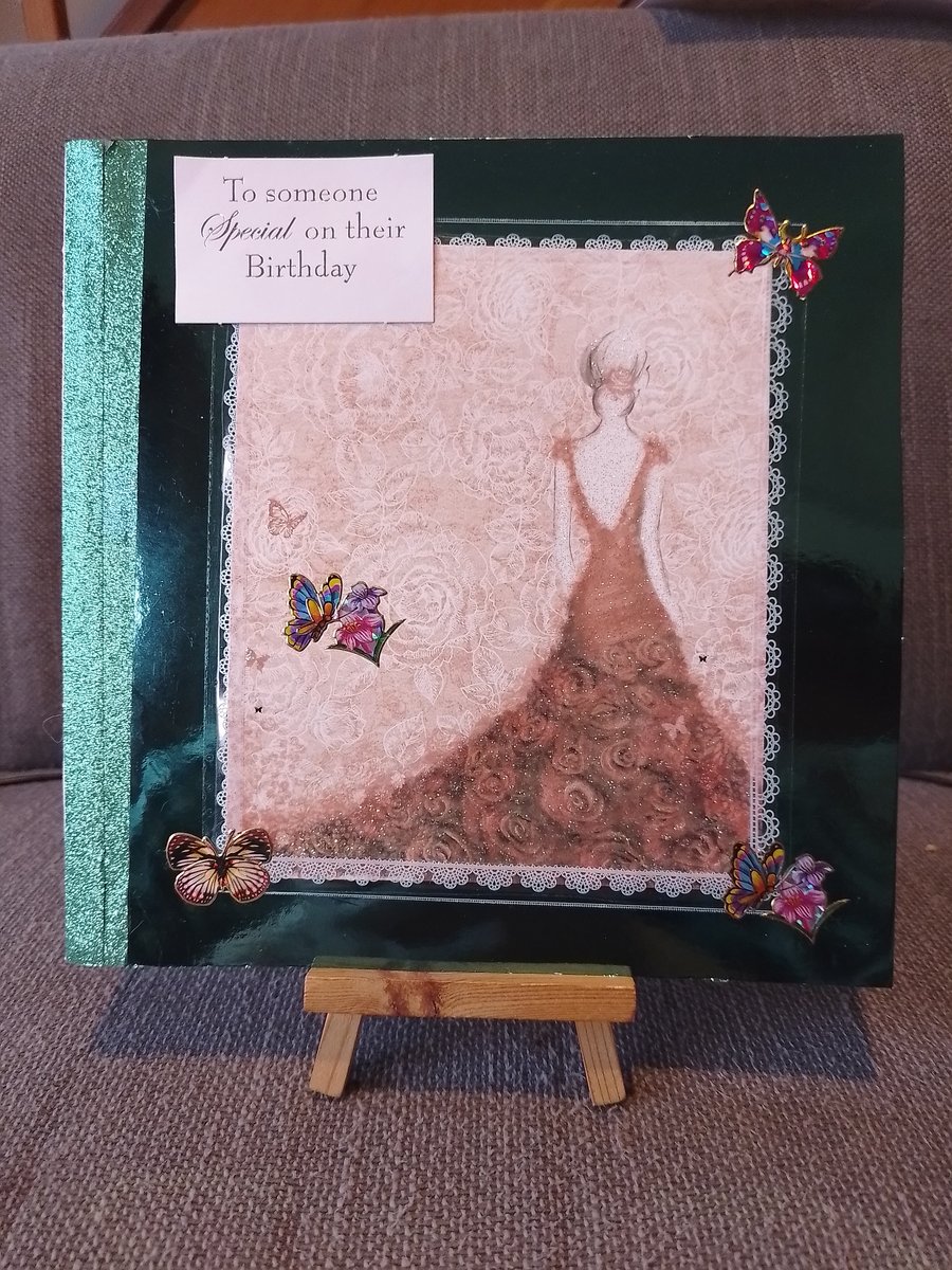 Elegant Lady In long Dress Handmade Birthday card