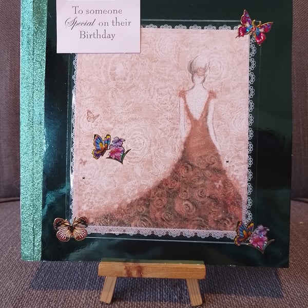 Elegant Lady In long Dress Handmade Birthday card