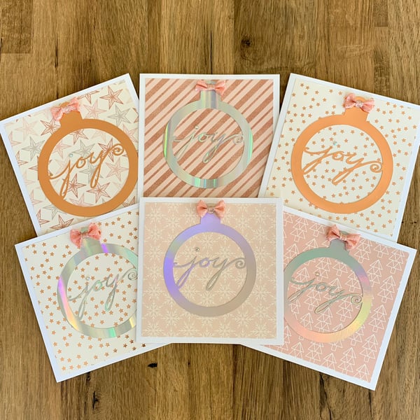 Handmade Joy Bauble Christmas Cards - Set of 6