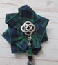 Small Black Watch Tartan Ruffle Rosette Beaded Celtic Brooch Pin  - Image 2