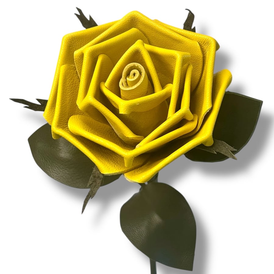 Yellow Leather Rose - Gorgeous, floral leather gift.