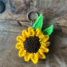 Crochet Sunflower Keyring Bag Charm – Orange & Green