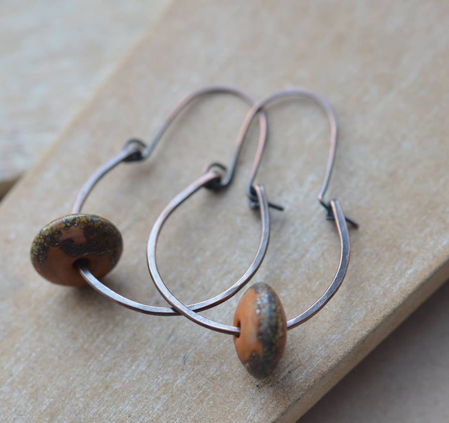 Copper Hoop Earrings with Lampwork Glass Beads