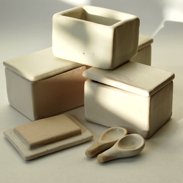 Unique handmade box for table salt with matching spoon