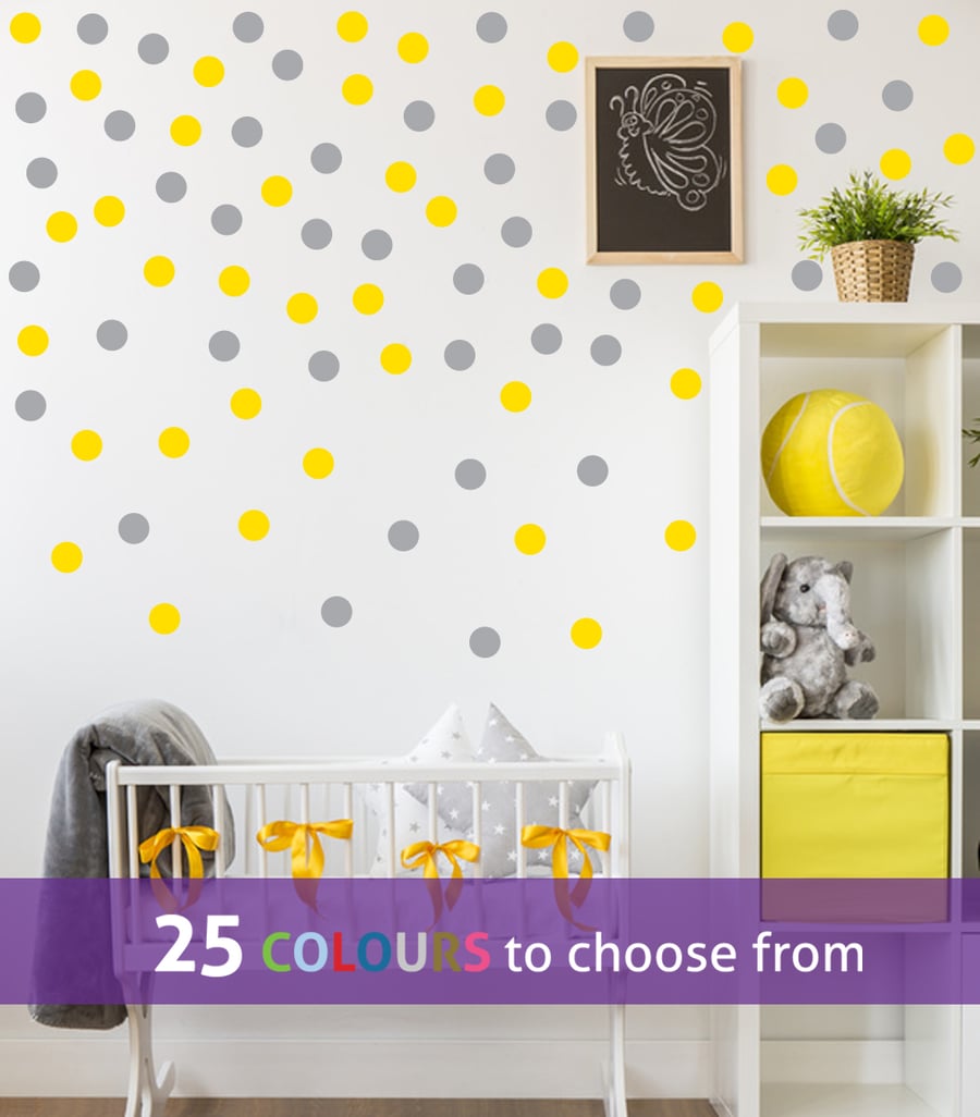 40  2 inch BRIGHT YELLOW and 40  2 inch GREY POLKA DOTS wall stickers decals