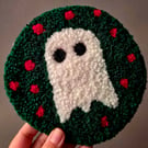 Cute Spook Punch Needle Christmas Ghost large coaster or Desk rug