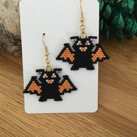 Beaded Halloween Bat Earrings 