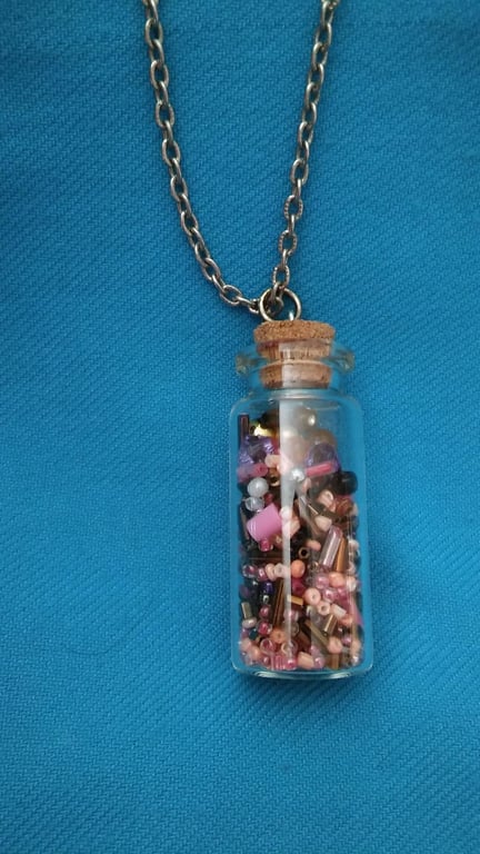 Hand made Bead Filled Mini Bottle Pendant Necklace