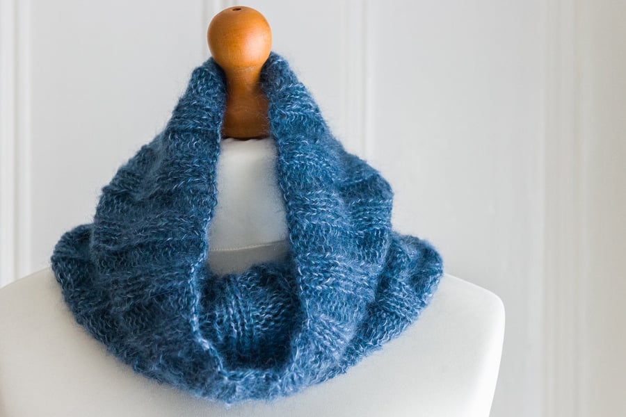 3 Rib Cowl - a super soft and super warm cowl, hand knit with mohair & silk