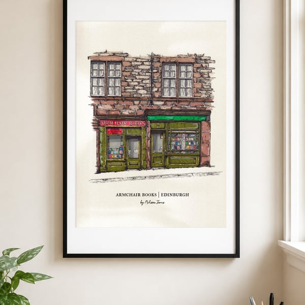 Armchair Books Edinburgh Print - Independent Bookshop Art - Scotland Wall Art 