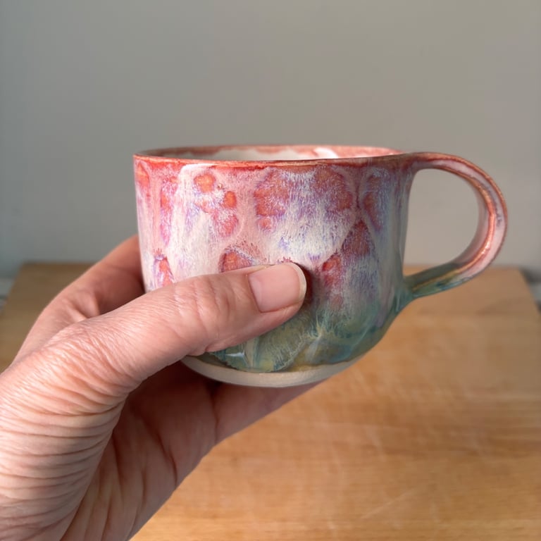 Handmade ceramic mug, pink stoneware mug, 250ml mug, dimple mug