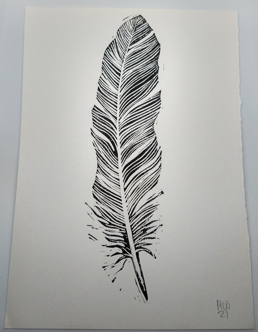 Big Feather Lino Print