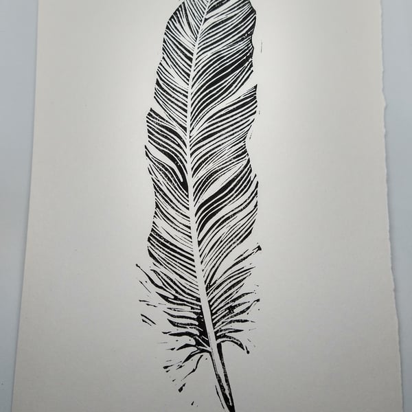 Big Feather Lino Print