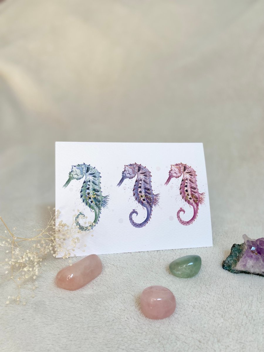 Sophisticated Birthday Card Seahorse Card Sea side card Personalised greeting ca