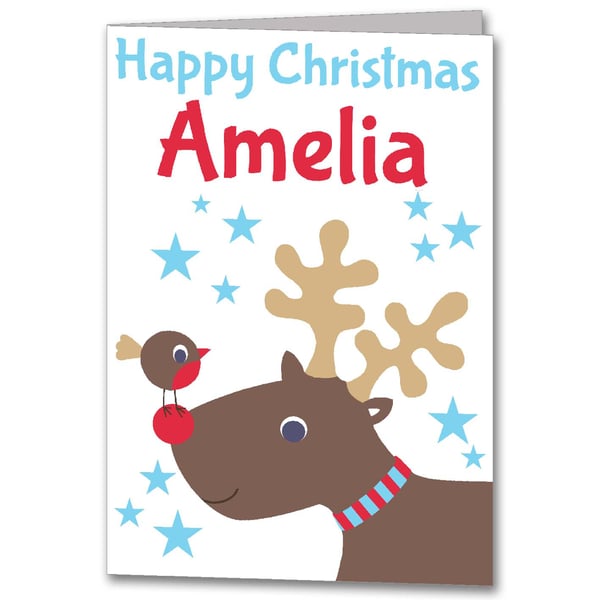 Personalised Reindeer Childrens Christmas Card for Son, Daughter, Nana, Grandad