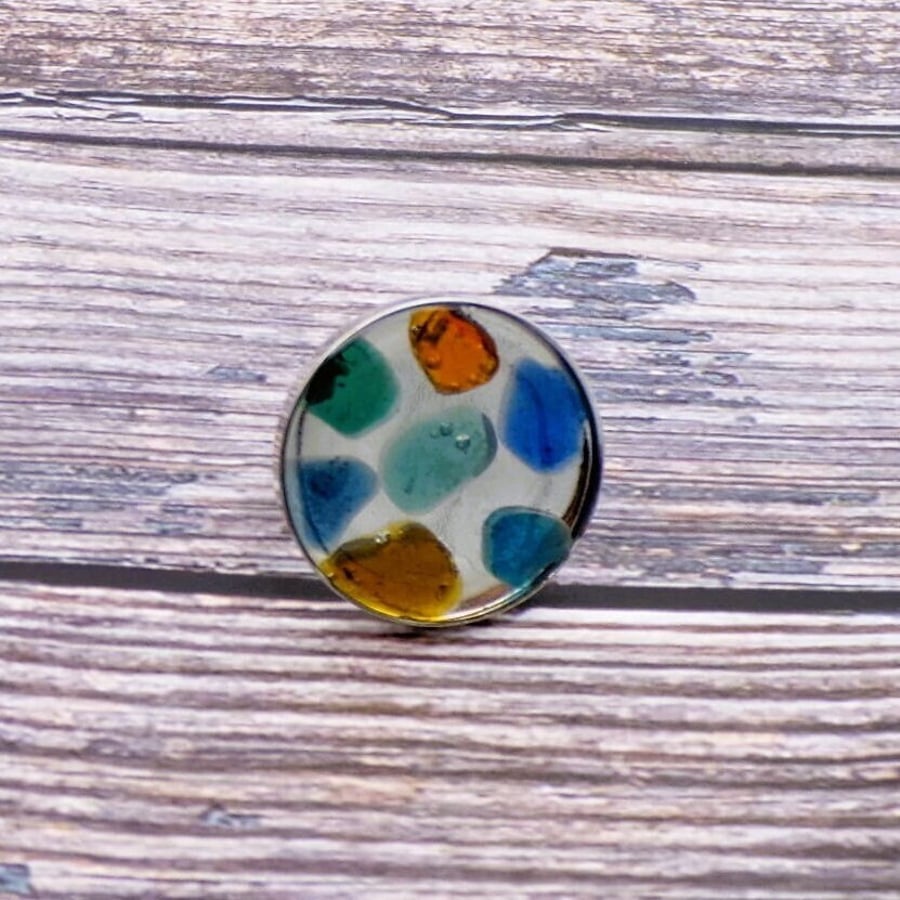 Cornish Sea Glass Ring- Adjustable-Large Statement Silver Metal Ring- UV Resin- 