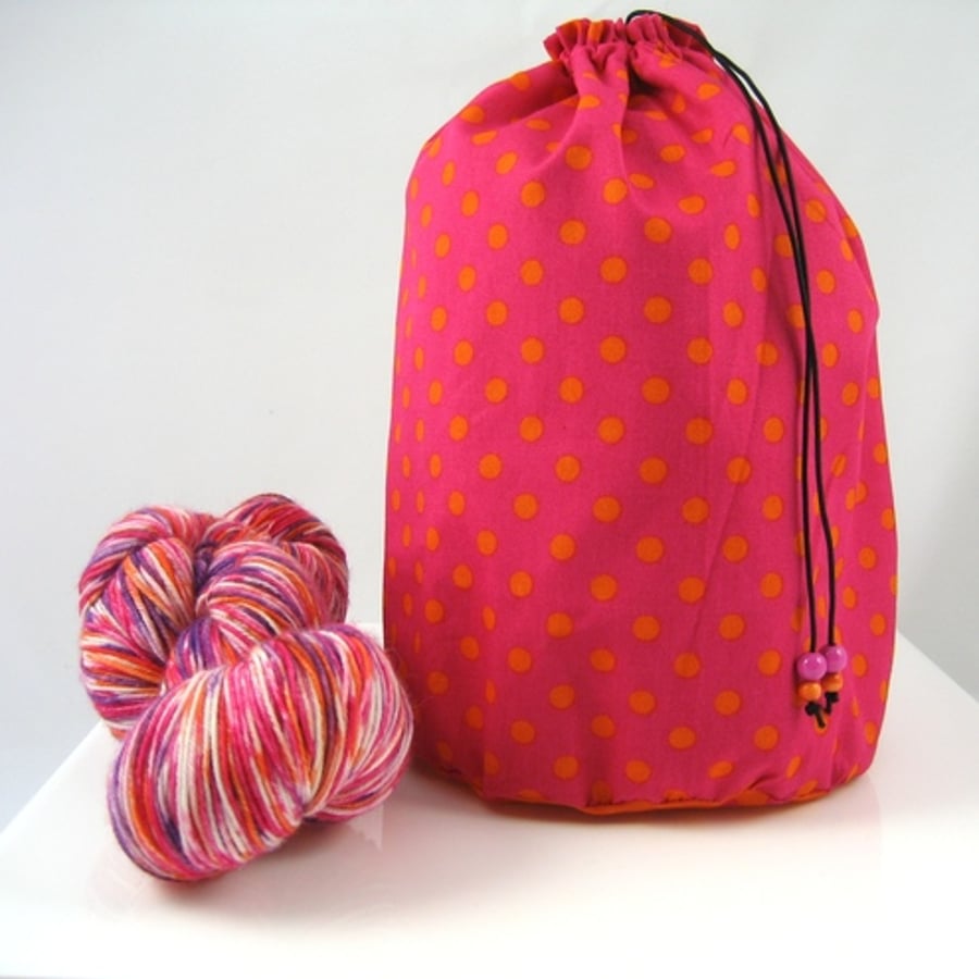 RESERVED Pink & Orange Spotty Project Bag