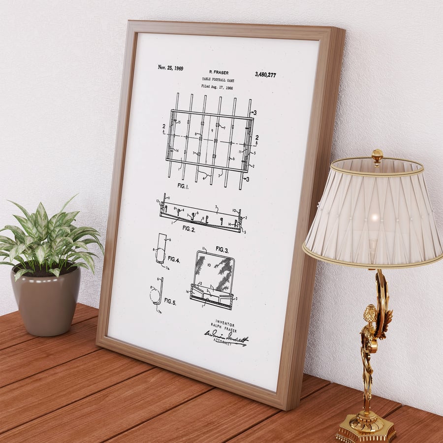 Table football game patent drawing print
