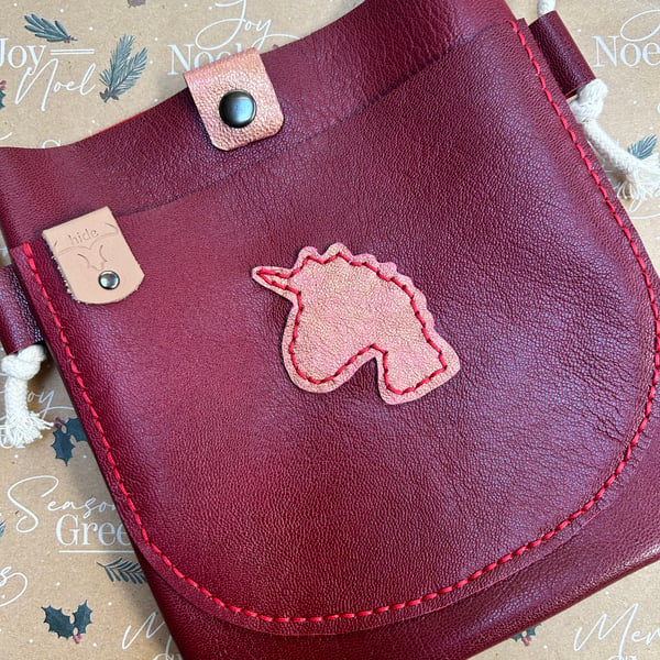 Leather crossbody bag with unicorn pocket great Christmas gift