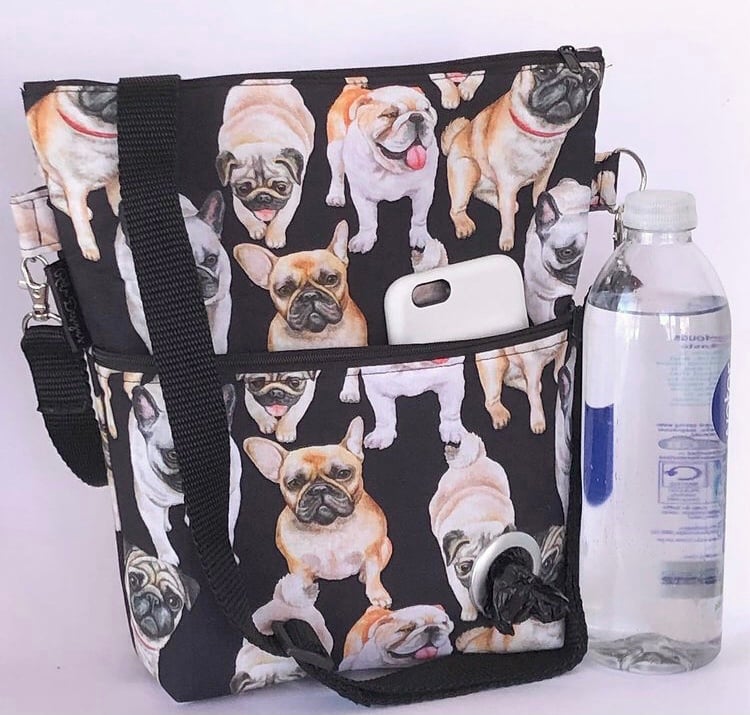 Dog walking bag, bulldogs and frenchies