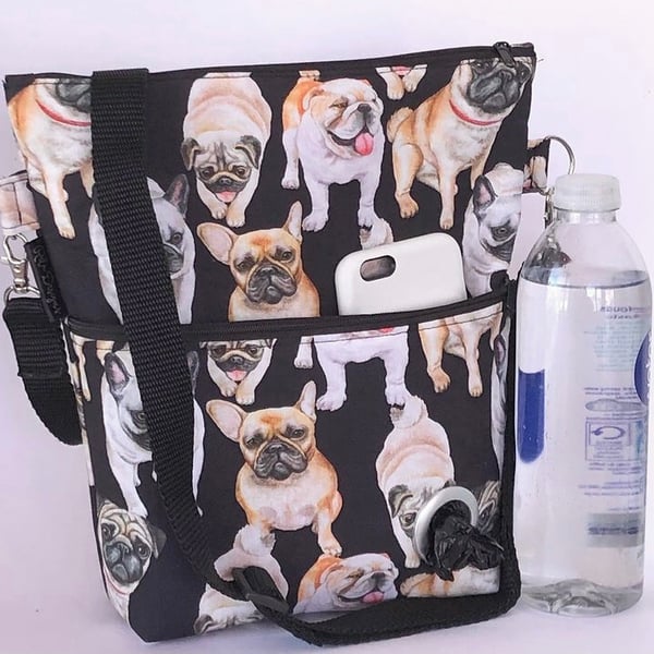 Dog walking bag, bulldogs and frenchies