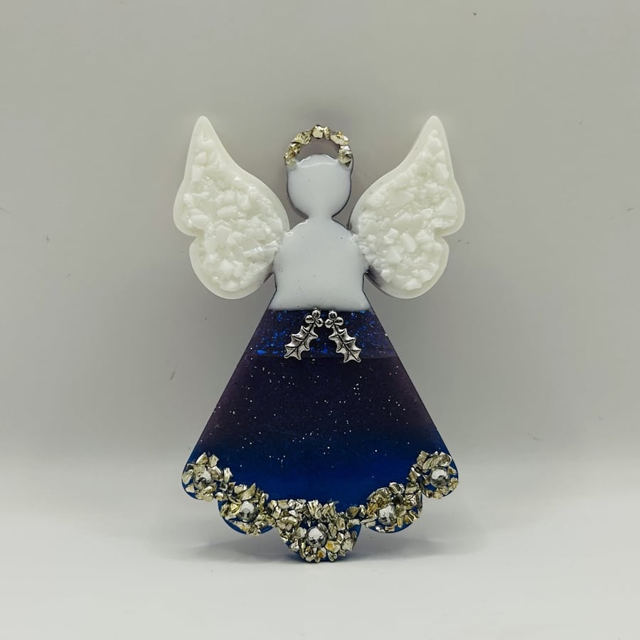 Celestial Grace – Silver, Purple & White Angel – Christmas Hanging Decoration