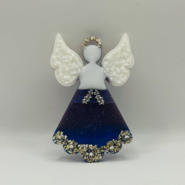 Celestial Grace – Silver, Purple & White Angel – Christmas Hanging Decoration