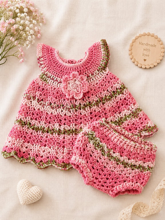 Crochet Baby Dress & Bloomers Set 0-3 months