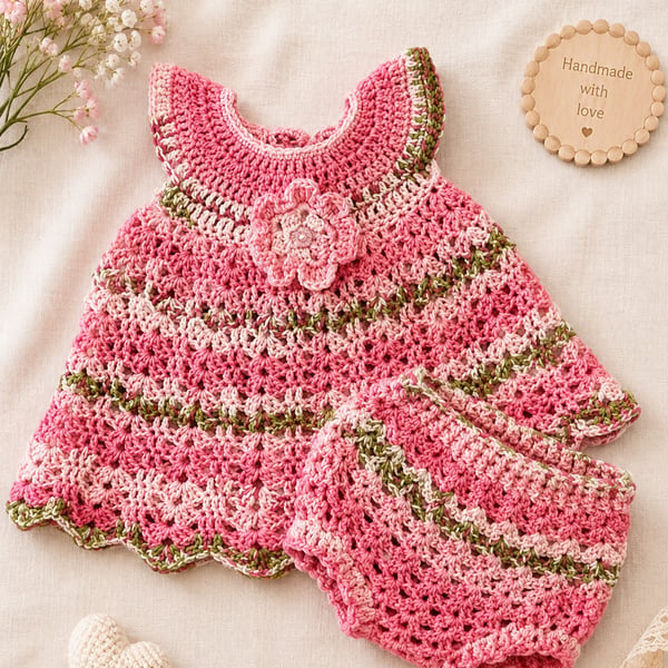 Crochet Baby Dress & Bloomers Set 0-3 months