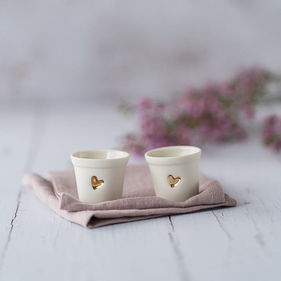 Mini Porcelain Plant Pots with a Gold Embossed Heart (set of 2)