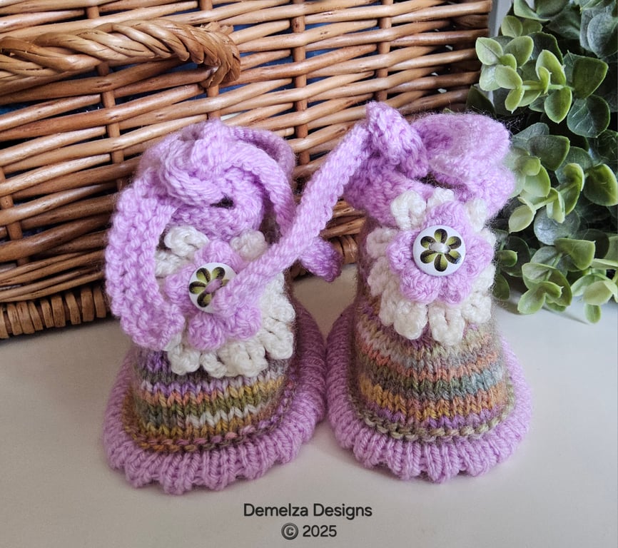 Baby Girl's Hand Knitted Designer Flower High Ankle Booties 6-9 months size