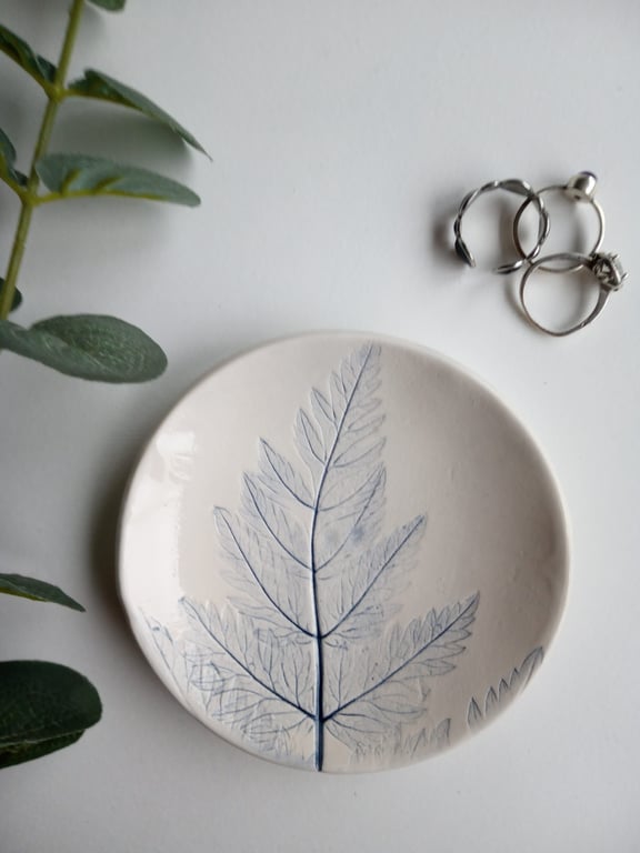 Botanical print ceramic trinket dish