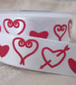 8m Red White Hearts Pattern Satin Ribbon 2.5cms - Image 1