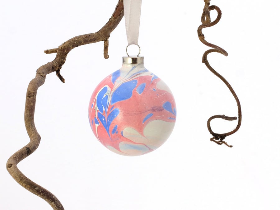 Unique marbled ceramic Christmas bauble decoration ooak