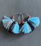 Handmade Blue Tassels Earrings- Boho Fringe Earrings 
