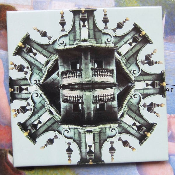 Gothic Church Architecture Design Ceramic Tile Trivet with Cork Backing