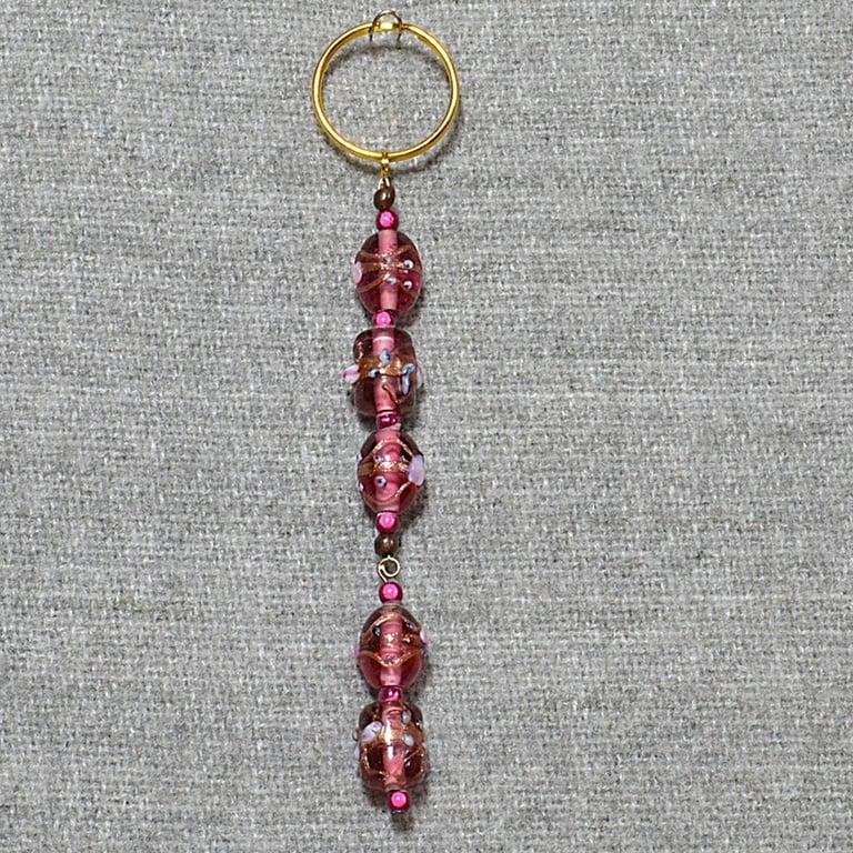Keyring or Bag Charm – with Decorative Pink Glass and Deep Pink Miracle Beads
