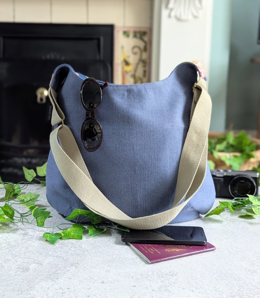 Cross Body Linen Shoulder Bag. Cross Body Hobo Tote Bag