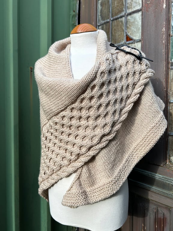 One of a kind Handknitted Triangle Honeycomb Textured Wrap Shawl Scarf