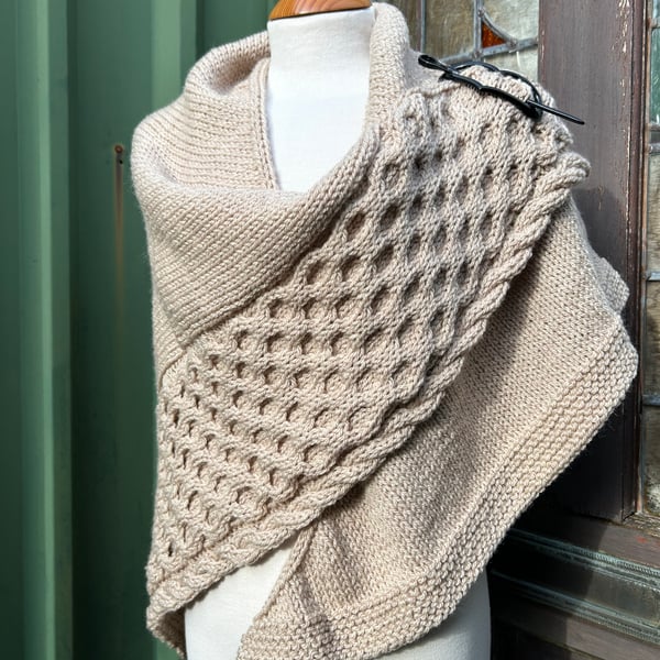One of a kind Handknitted Triangle Honeycomb Textured Wrap Shawl Scarf