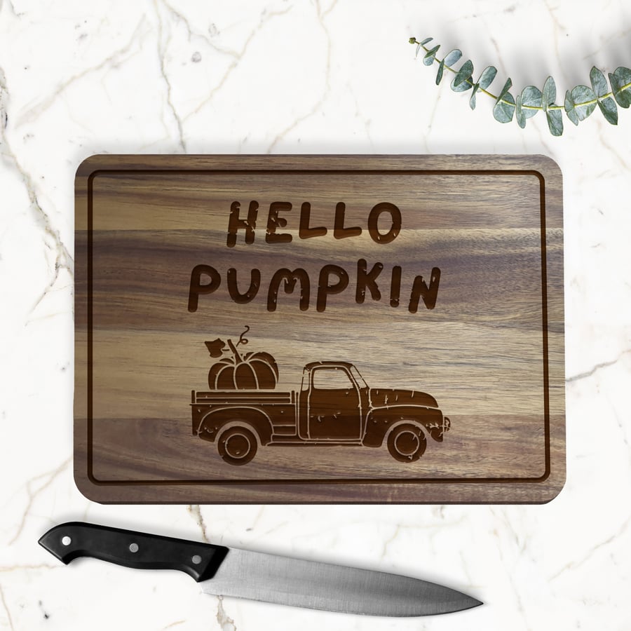 Hello Pumpkin Chopping Board 02: Fall Kitchen Decor, Cosy Autumnal Home Decor