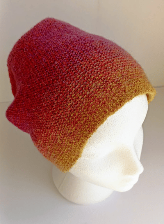Reversible Wool Hand-Knitted Slouchy Hat: Autumn Winter Wear
