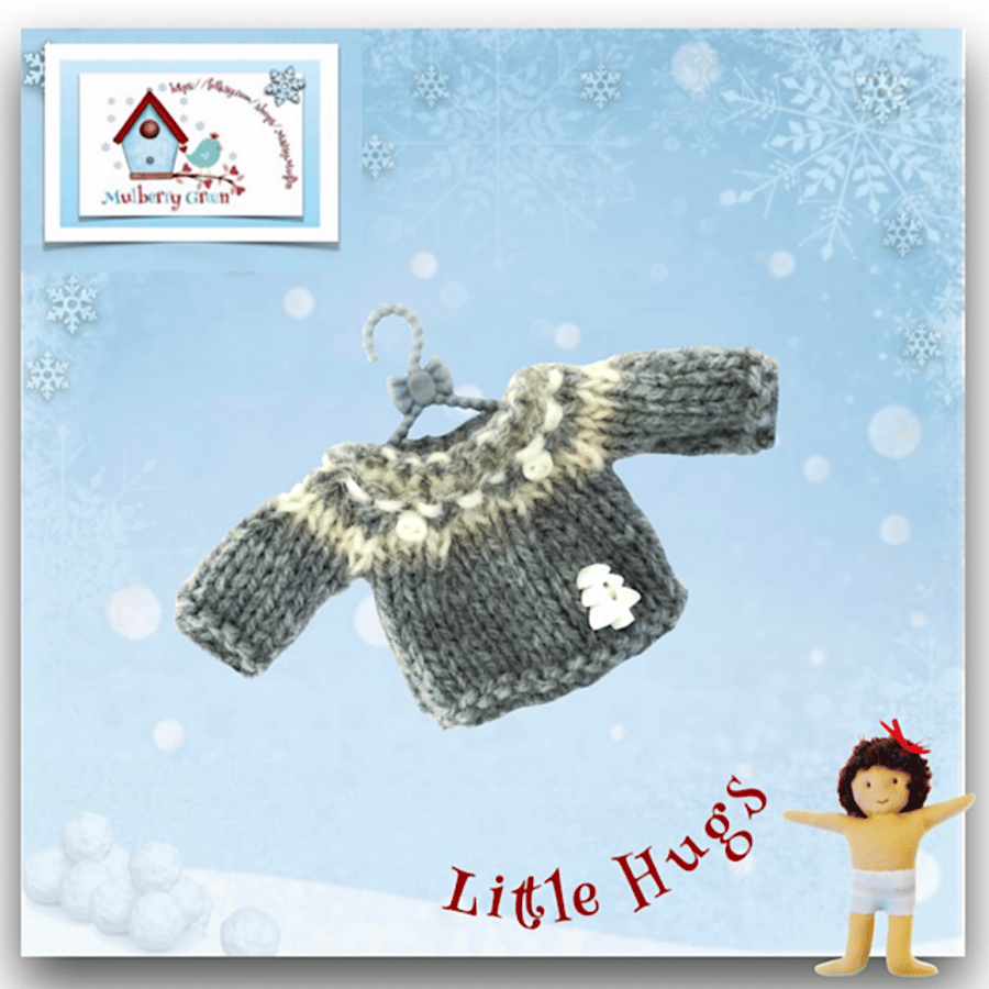 Grey Jumper with a White  Yoke to fit the Little Hugs dolls 