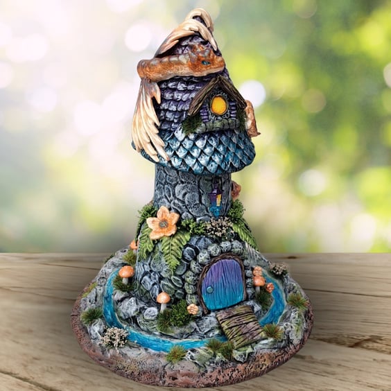 Fantasy Collectable Ornament - Dragon Tower - Magical Fairy House